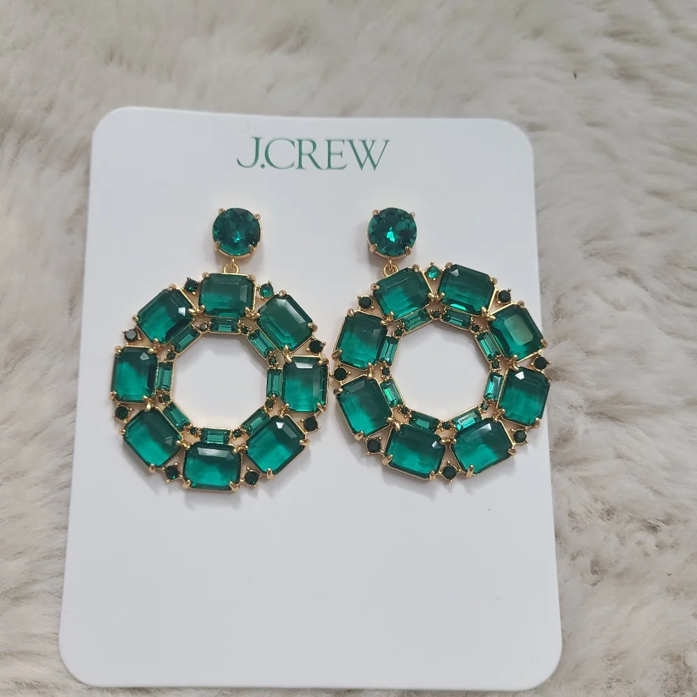 NWT J.Crew Green Faceted-hoop Earrings - Picture 3 of 4